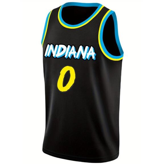 New Indiana Pacers Black Gold Blue Basketball Jersey Tyrese Haliburton #0 - Picture 2 of 5